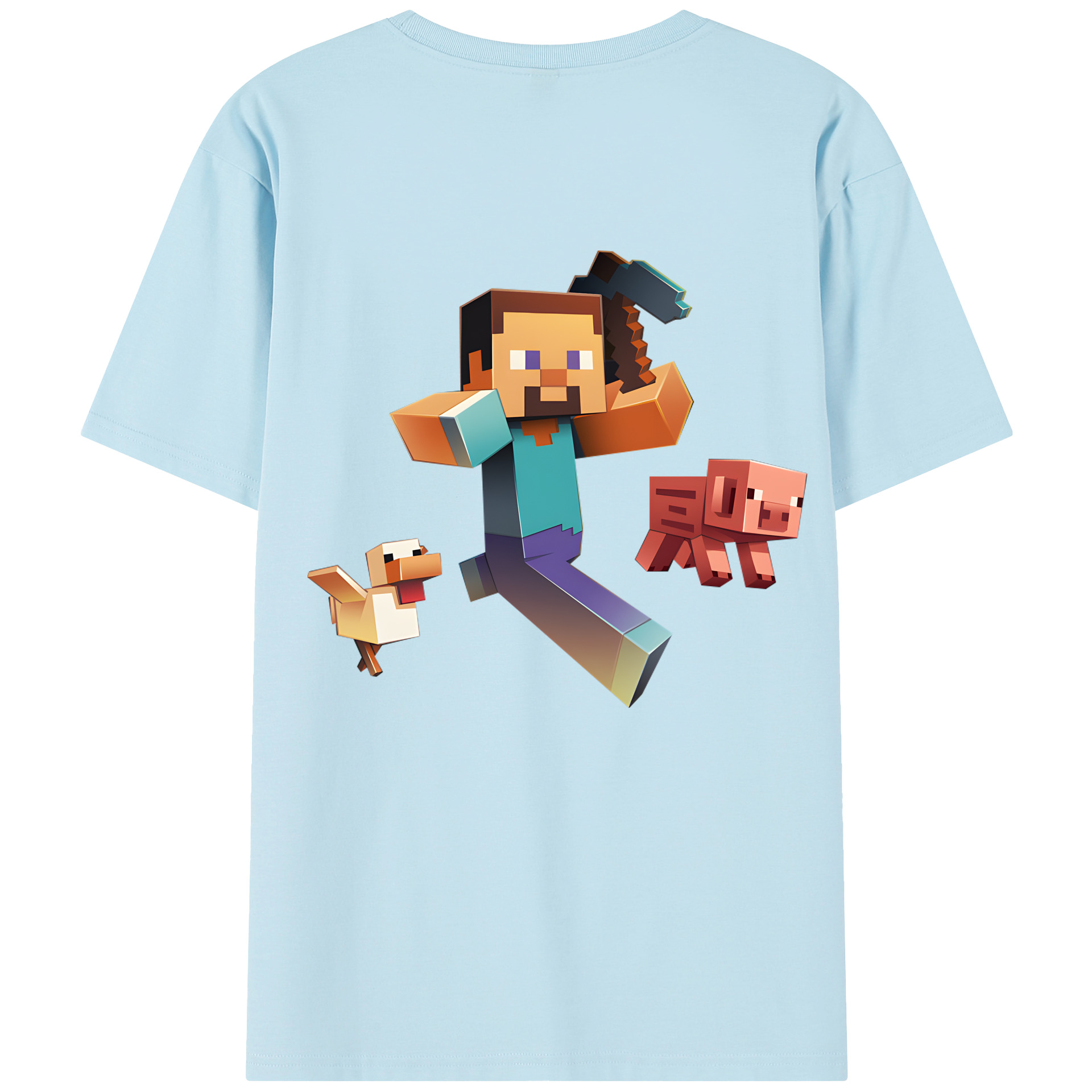 （画像用） マインクラフト ブロックの世界 Minecraft MC Block world 綿100％半袖Tシャツ（背面プリント）